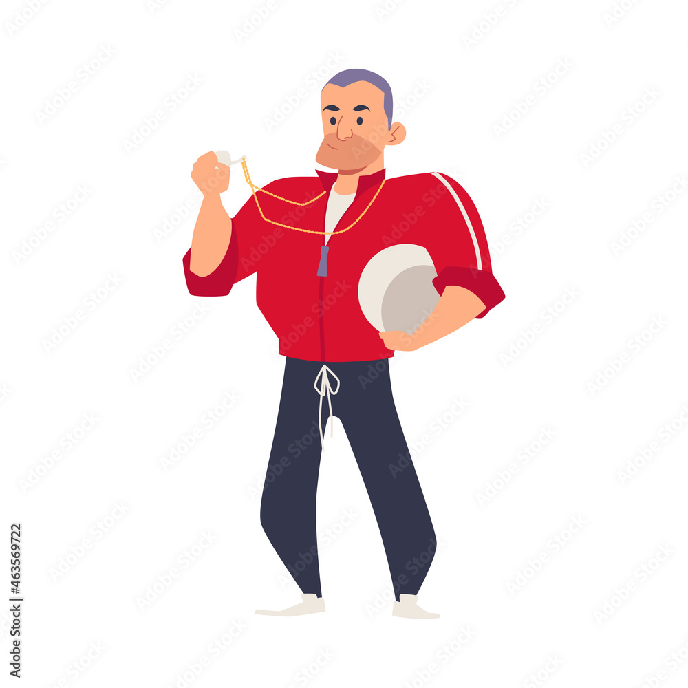 Sports trainer or kids school team coach flat vector illustration isolated. Sports trainer or kids school team coach flat vector illustration isolated.