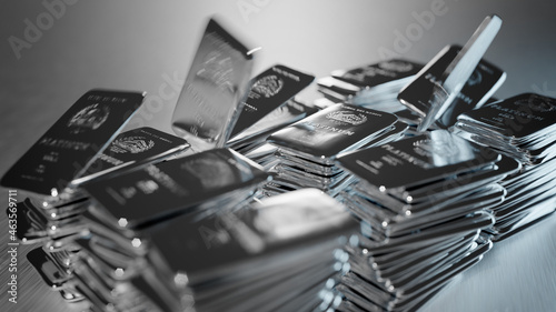 Foto Translation Bank of the Medici - One does not sue truth for profit - Coined in Florence 2021 -Fictional
Multiple imperfect piles of 100g medici platinum bullions with more bars dropping down