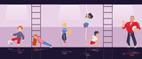 Children in physical education lesson with trainer flat vector illustration.