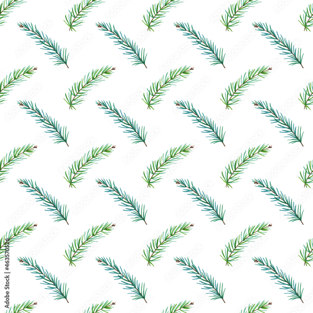 Watercolor seamless pattern of green pine on white background. Watercolour Christmas Watercolor seamless pattern of green pine on white background. Watercolour Christmas