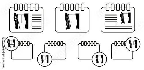 Man curtain hanging vector icon in calender set illustration for ui and ux, website or mobile application