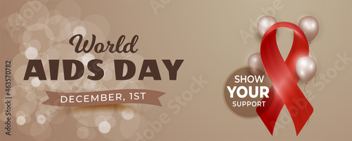 Happy world aids day with 3d ribbon and balloons