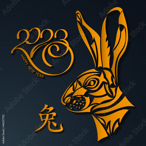 Fototapeta Naklejka Na Ścianę i Meble -  llustration for Chinese New Year 2023, year of the Rabbit. Lunar new year 2023. Chinese new year background, banner, greeting card.  Translation of the Chinese character Rabbit. Vector illustration.