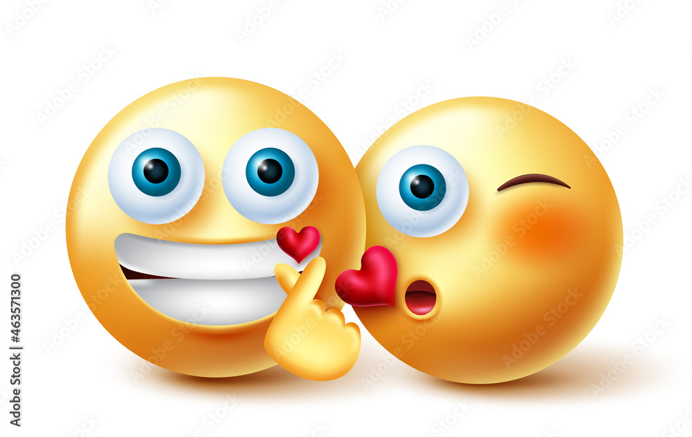 Smileys couple emoji vector design. Inlove 3d emoji characters in ...