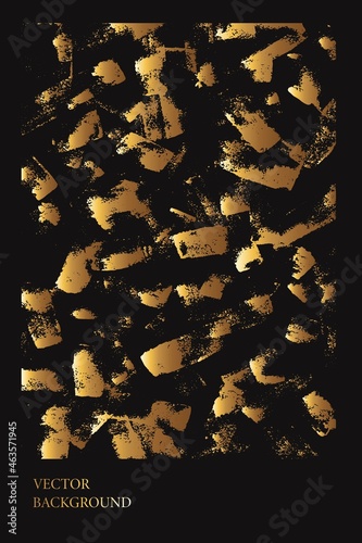 Luxury dark black and gold foil texture background. Marble, stone, wall plaster imitation. Abstract grunge art.