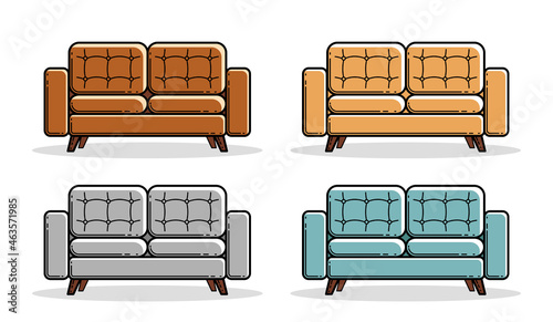Comfortable sofa furniture vector illustration or icon isolated on white, soft couch daybed.