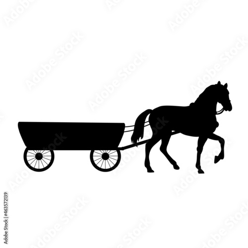 Silhouette Horse pulling cart. Traditional rural transportation