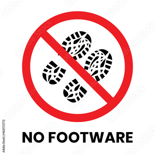 No footware Sign Sticker with text inscription on isolated background