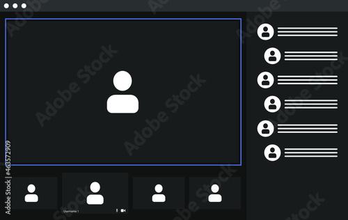 Video call screen template. Online webinar, meeting