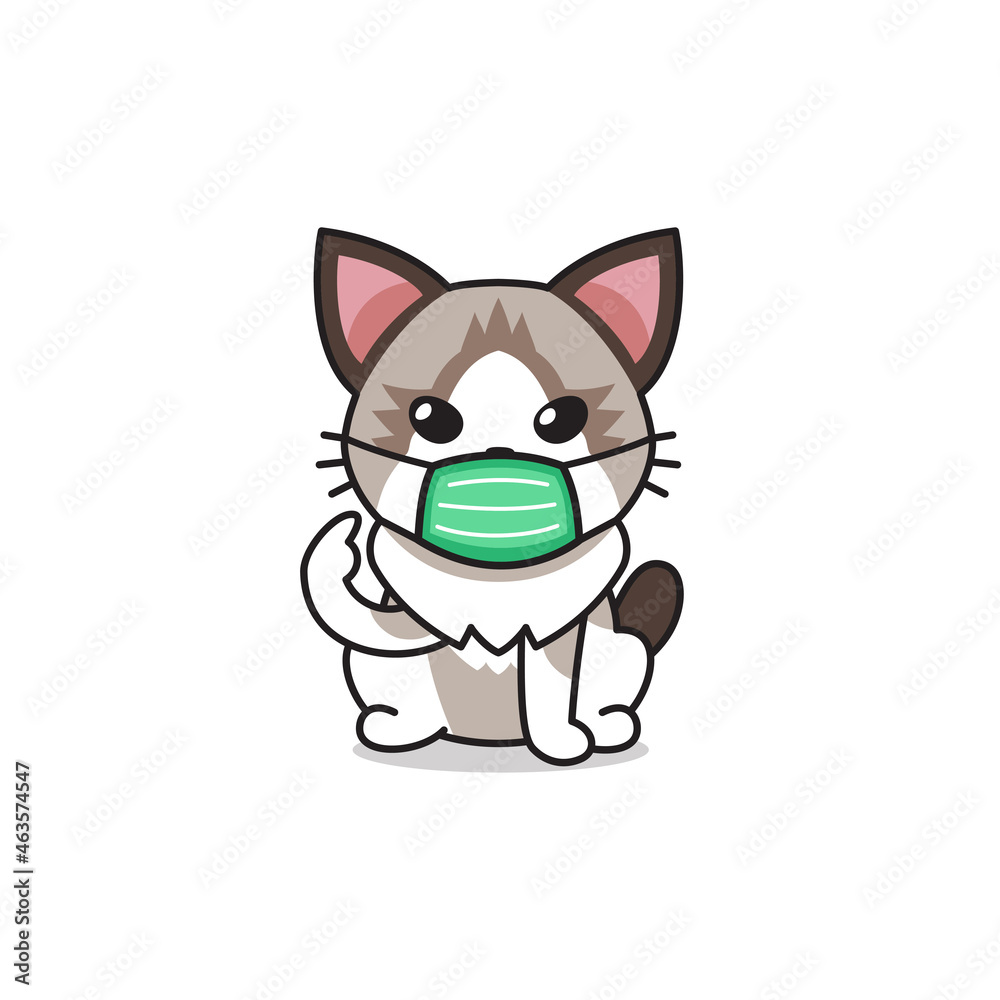 Cartoon character ragdoll cat wearing protective face mask for design. Cartoon character ragdoll cat wearing protective face mask for design.