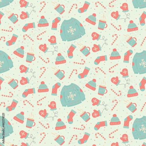 Christmas seamless pattern, winter pattern, vector, illustration. Cozy wallpaper