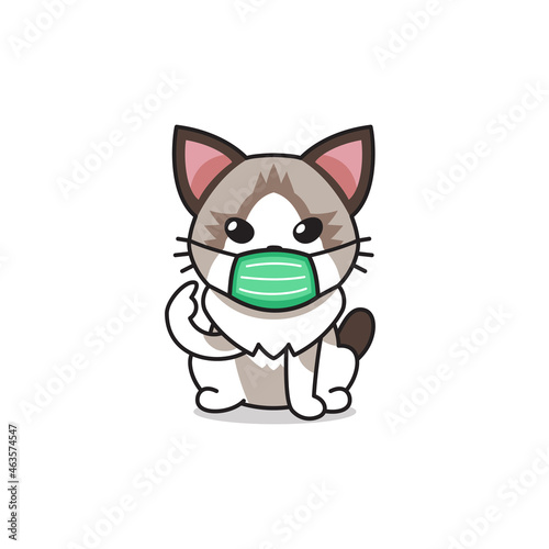 Cartoon character ragdoll cat wearing protective face mask for design. © jaaakworks