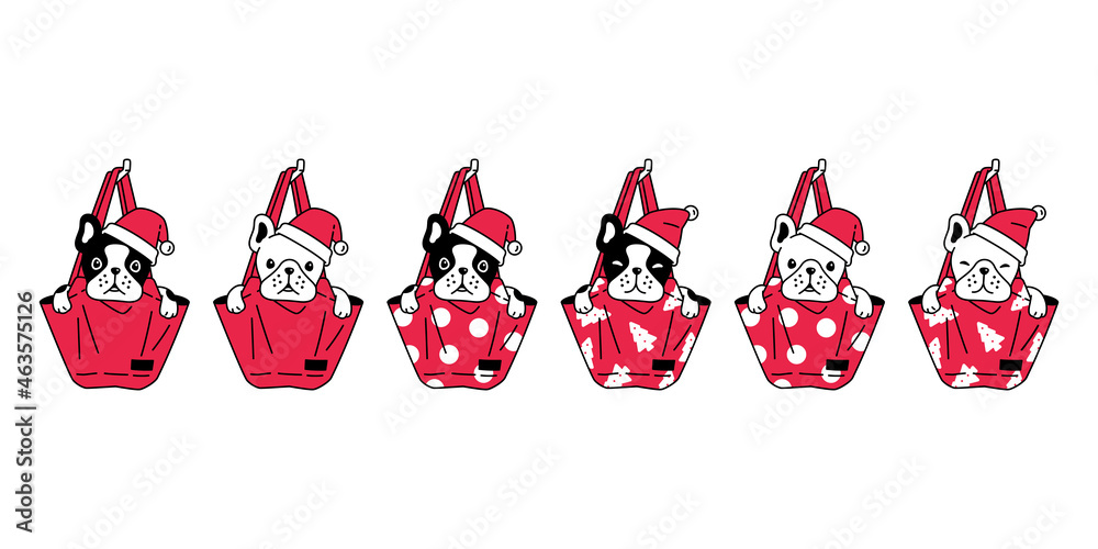 dog vector Christmas french bulldog Santa Claus hat shopping bag puppy pet icon character cartoon symbol tattoo stamp scarf illustration design