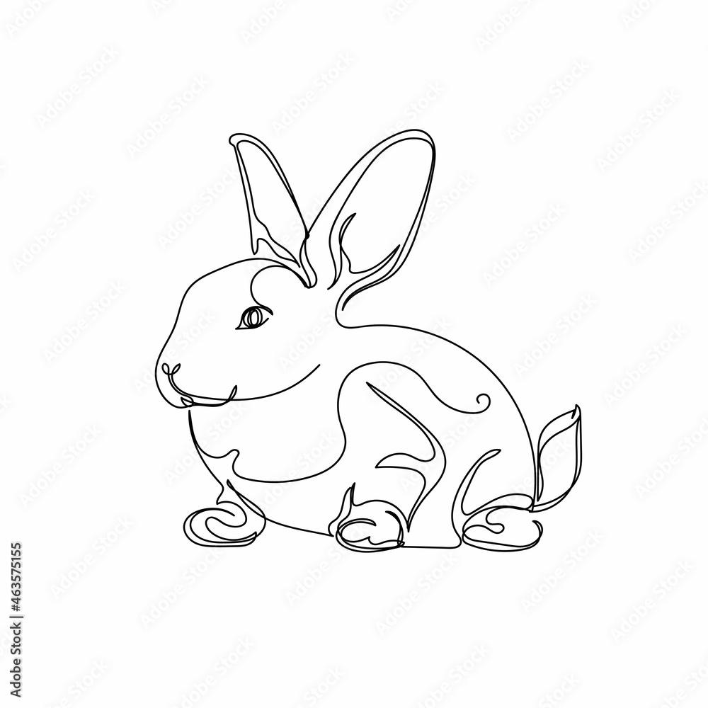 Fototapeta premium Continuous one single line drawing of beautiful funny rabbit Easter concept in silhouette on a white background. Linear stylized.