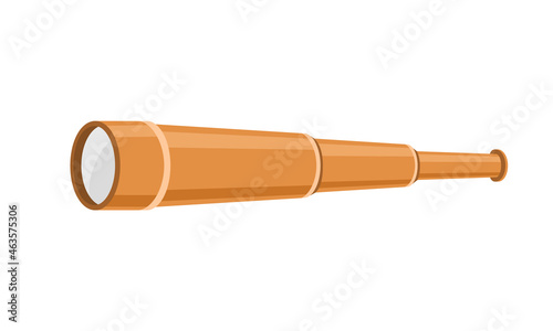 Pirate spyglass. Carnival costume props. Party adventure. Piracy icon isolated on white background. Vector illustration in flat cartoon style.