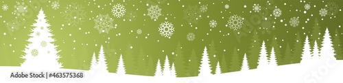 christmas firs with falling flakes and snow landscape