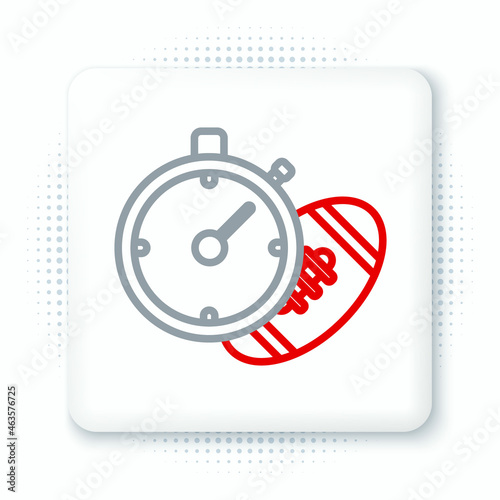 Line American Football ball and stopwatch icon isolated on white background. Set of sport equipment. Colorful outline concept. Vector