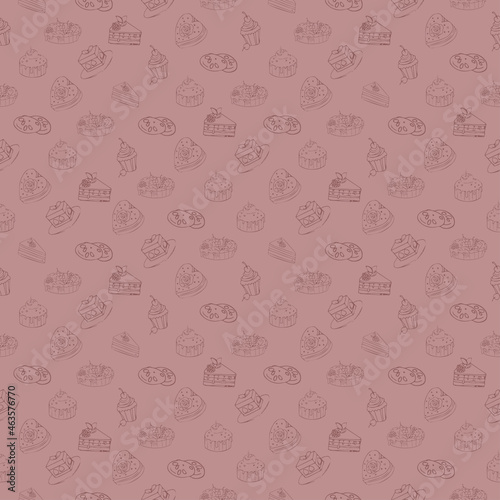 pattern for pastry shop made of cake and pastries on a light background 
