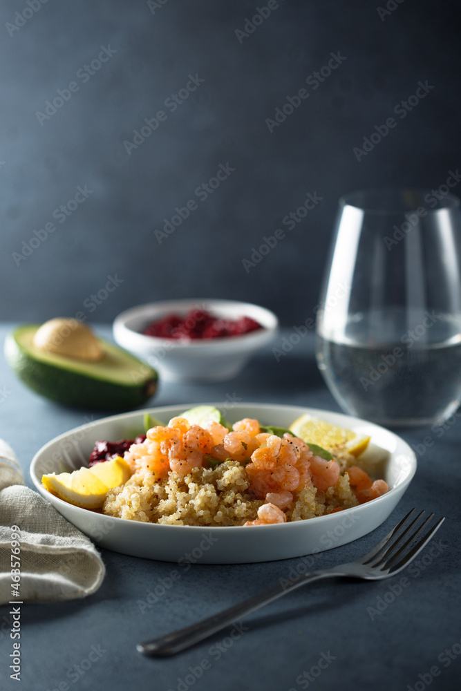 Healthy quinoa bowl with shrimps and avocado Healthy quinoa bowl with shrimps and avocado