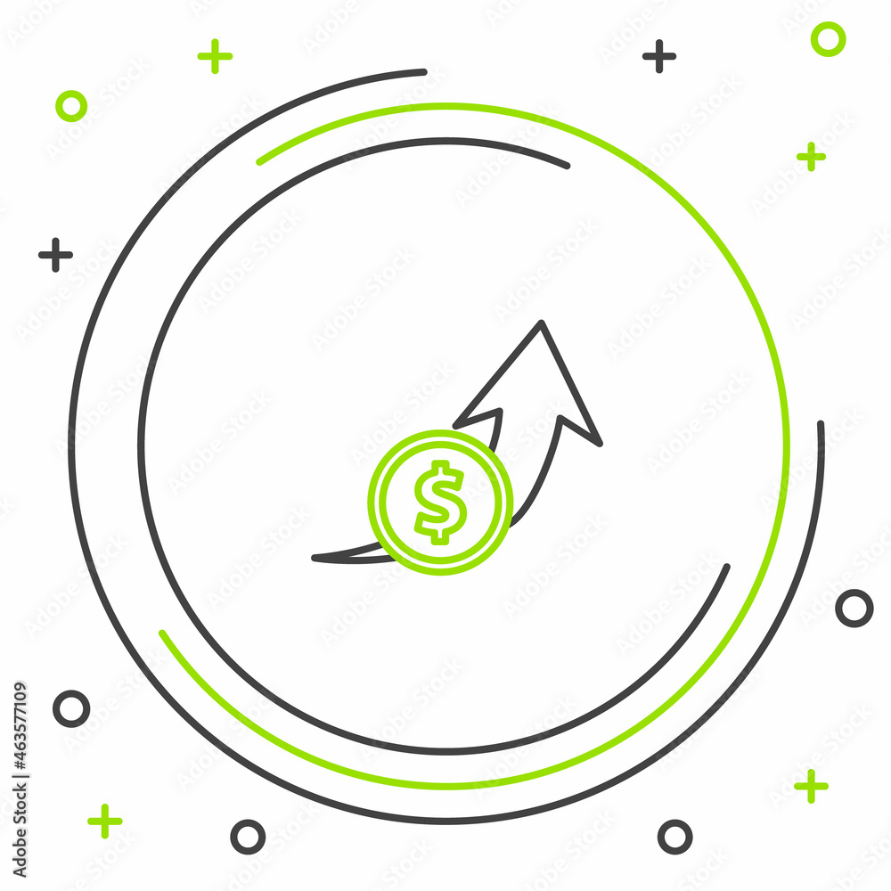 Line Financial growth and coin icon isolated on white background. Increasing revenue. Colorful outline concept. Vector Line Financial growth and coin icon isolated on white background. Increasing revenue. Colorful outline concept. Vector
