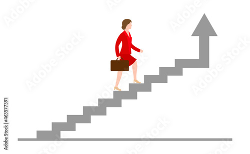 Businesswoman rising up the stairs of the career. Growing career concept