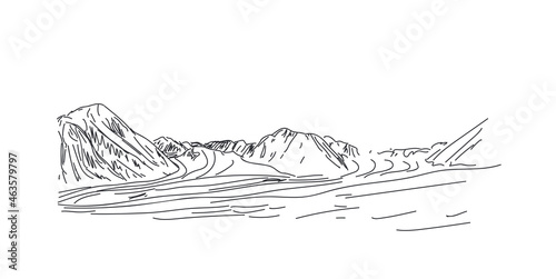mountain landscape line drawing vector illustration