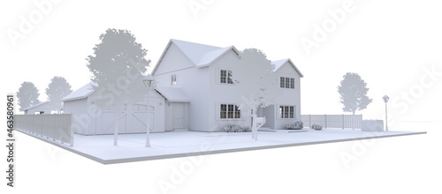 Modern white beautiful house. 3D illustration