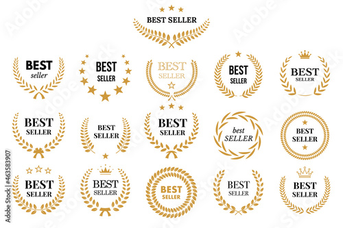 Best seller icon badge set, logo label tag design template for top sales, gold award