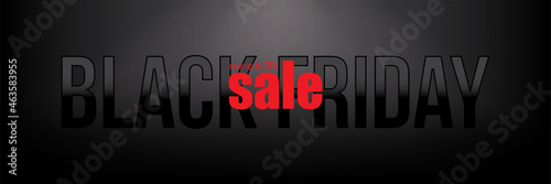 Black friday sale offer banner, save up to 70 text on gradient long horizontal background