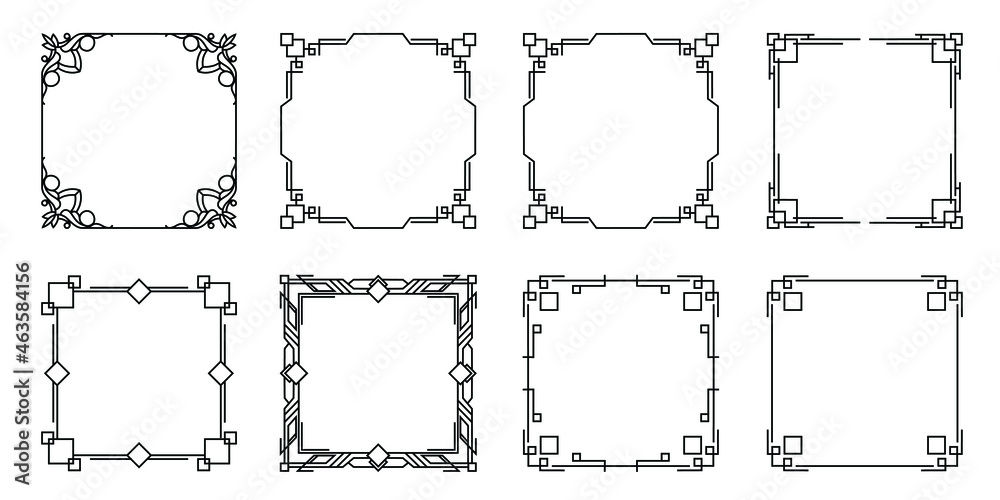 set of simple square frame with some ornament as the border. collection set of the black outline frame on white for decorating design, card, invitation, etc.