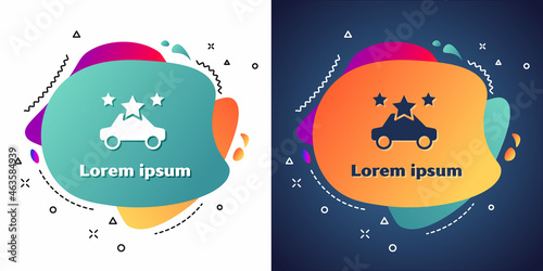 White Car sharing icon isolated on white and blue background. Carsharing sign. Transport renting service concept. Abstract banner with liquid shapes. Vector