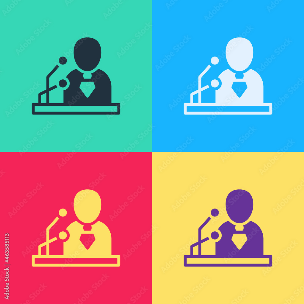 Pop art Breaking news icon isolated on color background. News on television. News anchor broadcasting. Mass media. Evening news. Vector Pop art Breaking news icon isolated on color background. News on television. News anchor broadcasting. Mass media. Evening news. Vector