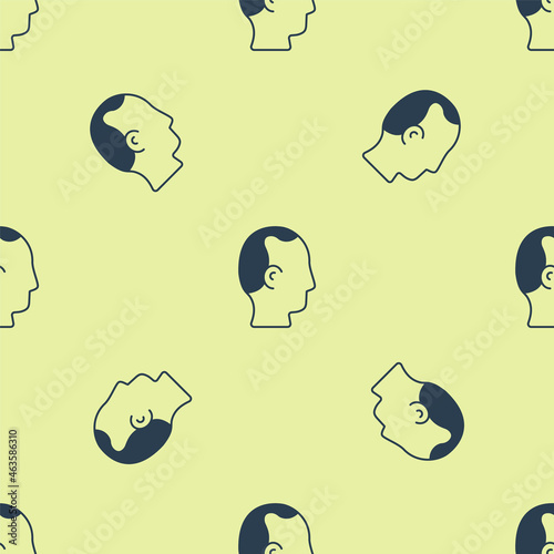 Blue Baldness icon isolated seamless pattern on yellow background. Alopecia. Vector