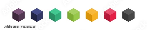 Cube set isolated colored vector icon. 3D box in different styles. Black block symbol for web and app