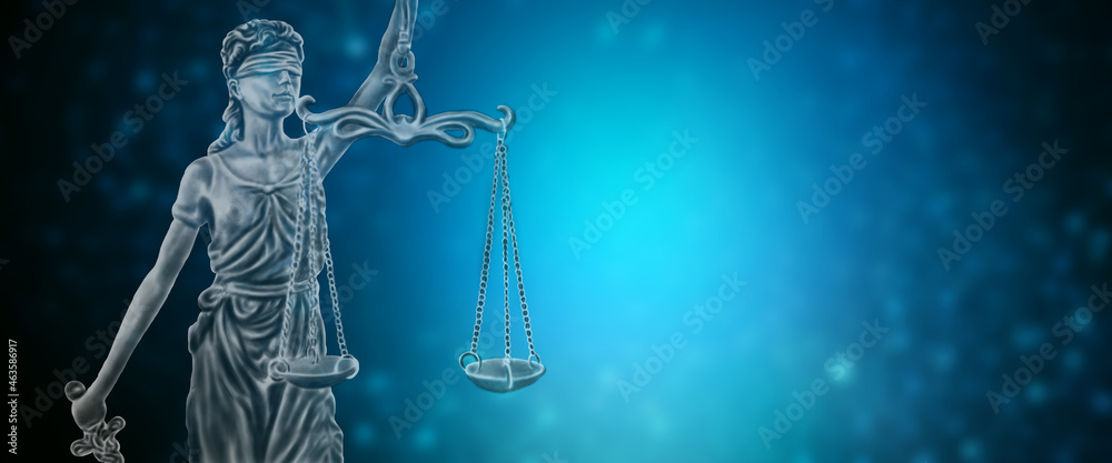 statue of justice on a blue background