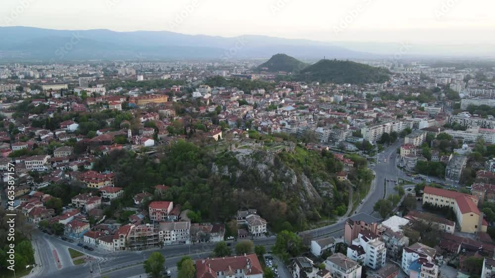 Amazing Aerial sunset view of Nebet tepe hill in City of Plovdiv, Bulgaria Amazing Aerial sunset view of Nebet tepe hill in City of Plovdiv, Bulgaria