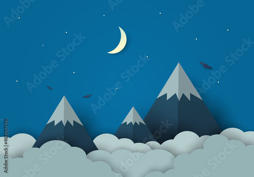 Mountain on night paper art background landscape