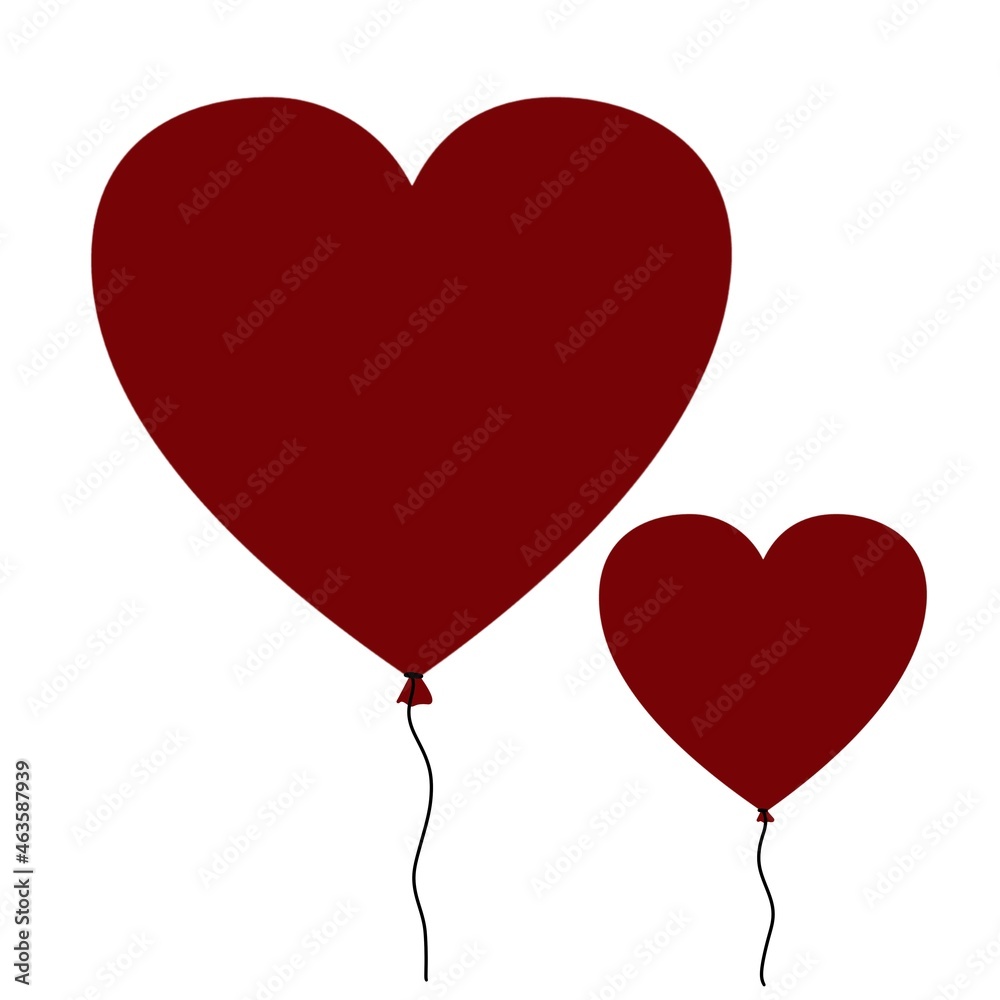 Valentines red hearts balloons on white background for wrapping paper 