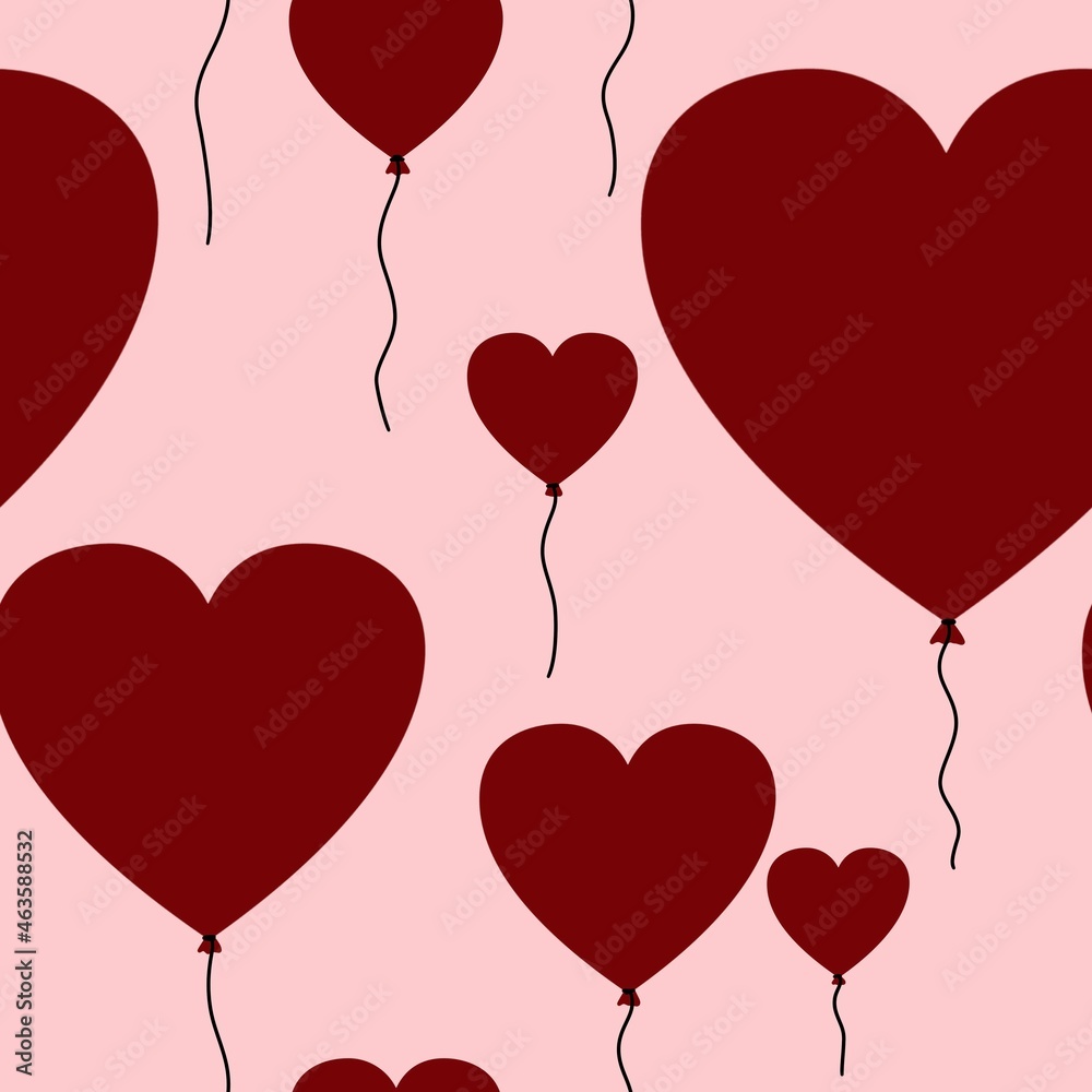 Seamless Valentines pattern with hearts balloons on pink background
