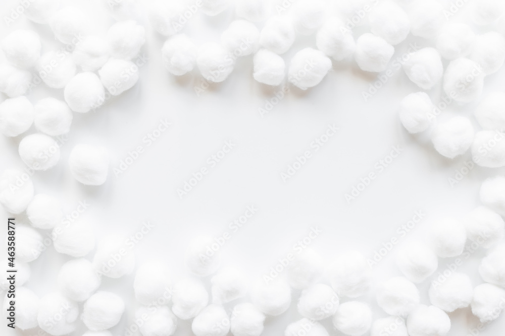 Fototapeta premium Cotton wool balls pattern for cleansing skin. Cosmetic makeup remover supplies
