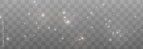 Vector magic glow. White and gold dust, explosion of png particles. Sparkling fairy dust. Christmas light.