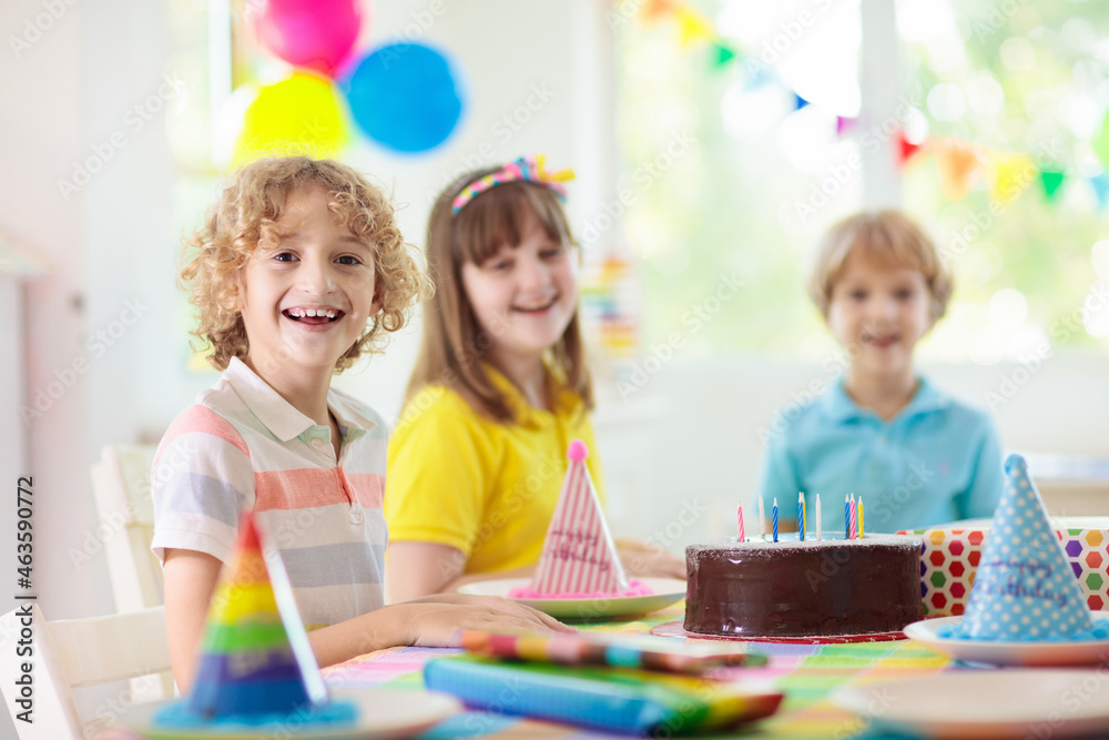 Fototapeta premium Child birthday party cake. Family with kids.