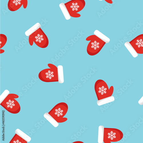 Red mittens seamless pattern. Christmas decor. Vector illustration.