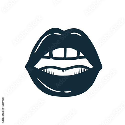 black and white lips. open mouth. the concept of recording a podcast. hand-drawn drawing in doodle style