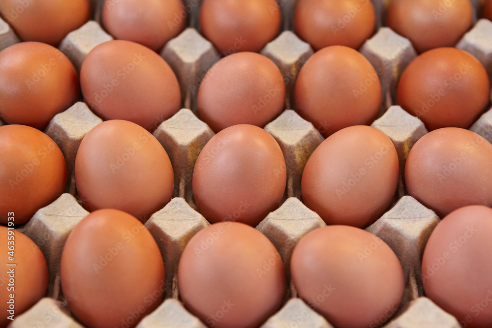 Chicken eggs on a carton packaging. Healthy food Chicken eggs on a carton packaging. Healthy food