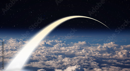 Fototapeta Naklejka Na Ścianę i Meble -  Long Exposure Night Time Rocket Launch - Planet Earth with a spectacular sunset 