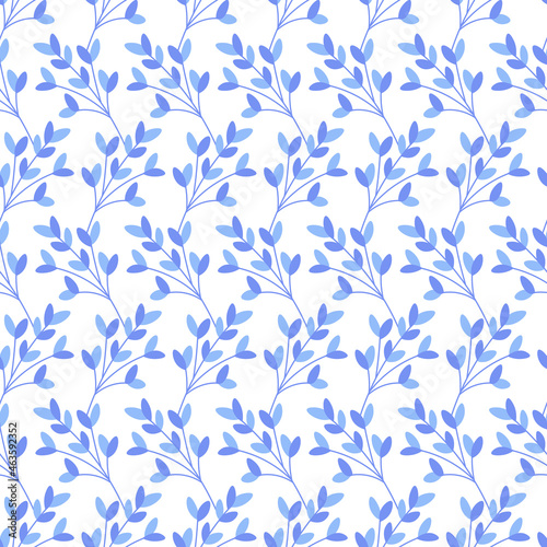Floral seamless pattern with blue branches on white background