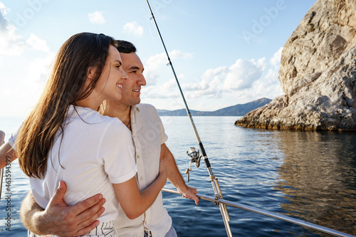 Happy couple on a yacht in summer on romantic vacation © fotofabrika