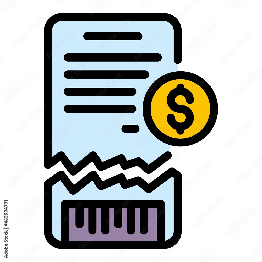Torn check icon. Outline torn check vector icon color flat isolated Torn check icon. Outline torn check vector icon color flat isolated
