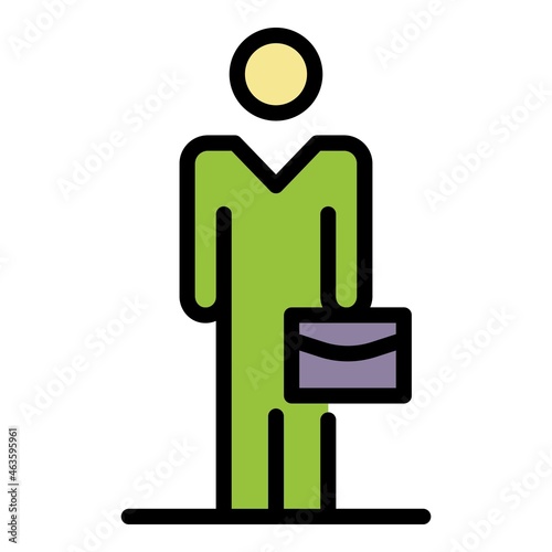 Man with briefcase icon. Outline man with briefcase vector icon color flat isolated